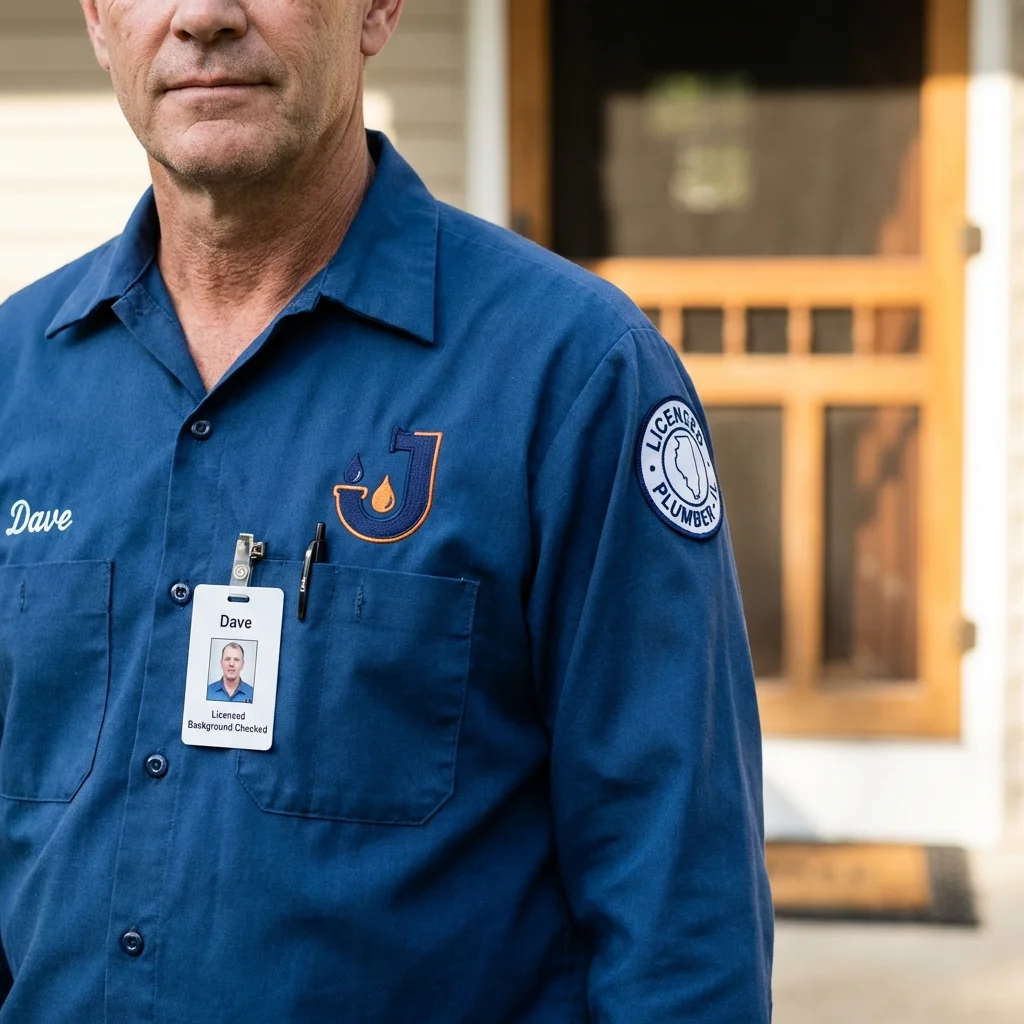 Licensed plumber showing ID badge in Carpentersville, IL