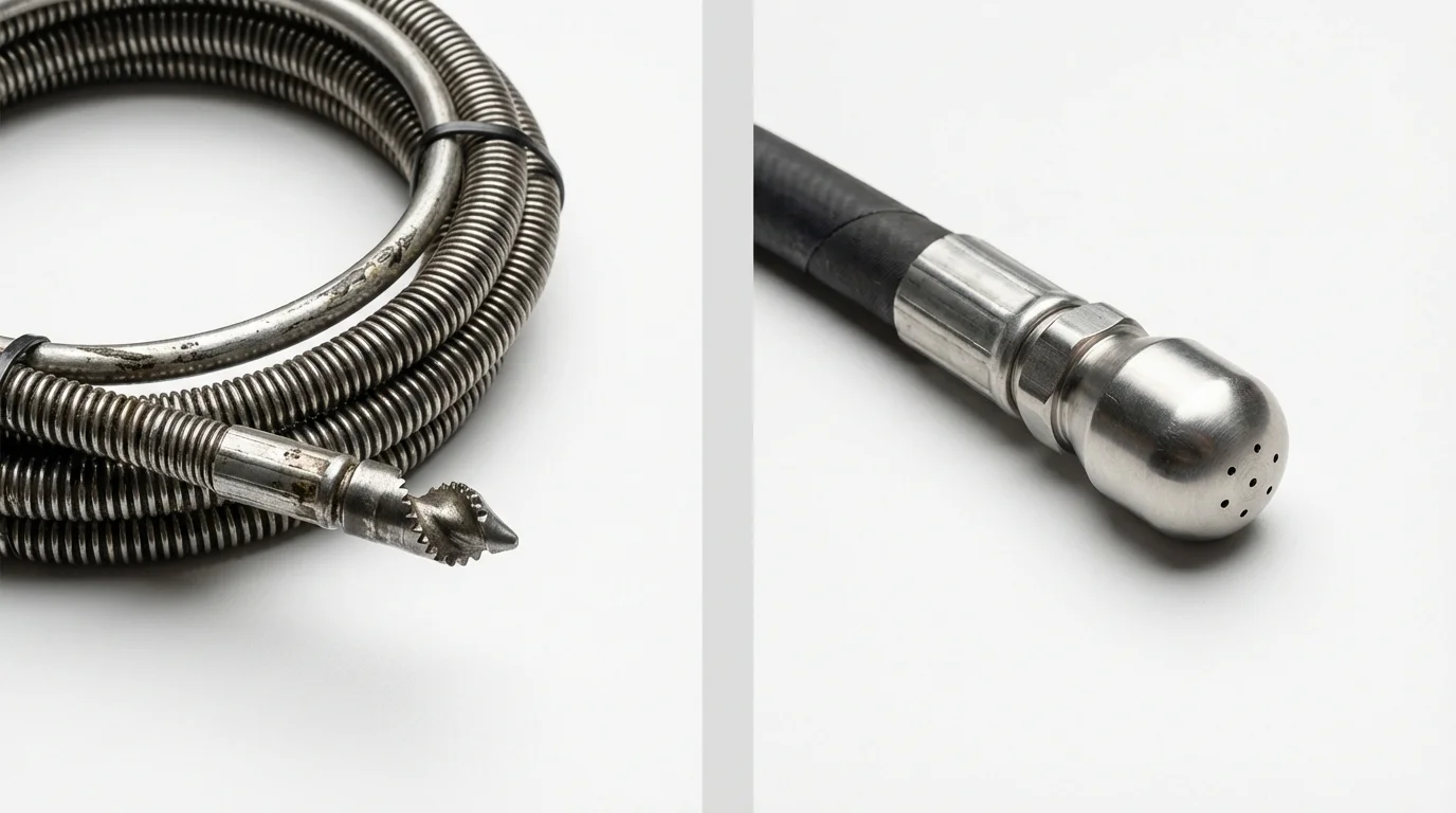 Drain snake cable and hydro jetting nozzle used for drain cleaning in Carpentersville, IL