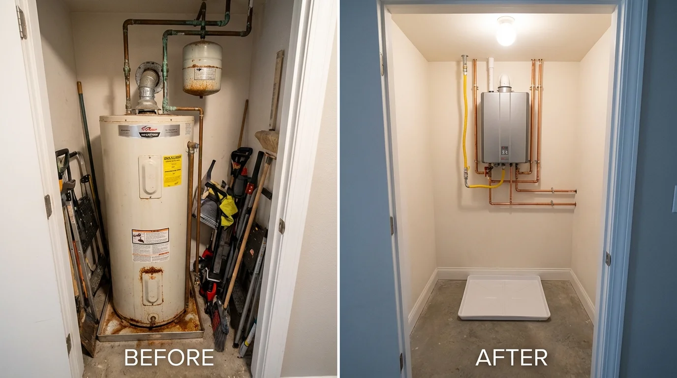 Tank water heater versus wall-mounted tankless unit comparison for Carpentersville, IL homeowners